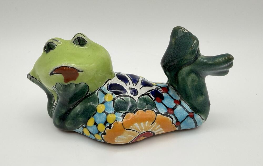 Talavera Mexican Pottery Seductive Frog Figurine 5” Hand Painted Made in Mexico